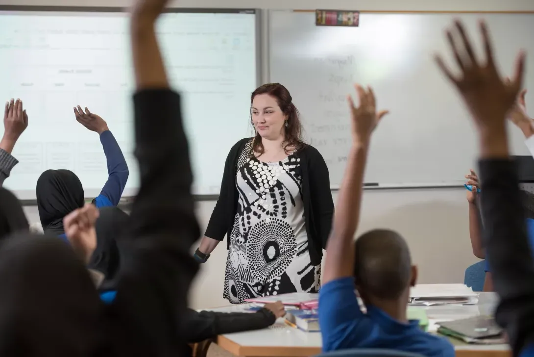 Student teacher in classroom